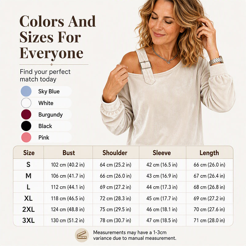 🌸Hot Sale 30% OFF！✨2026 Women's Velvet Off Shoulder Pullover Top – Elegant Loose Fit Long Sleeve Casual Blouse