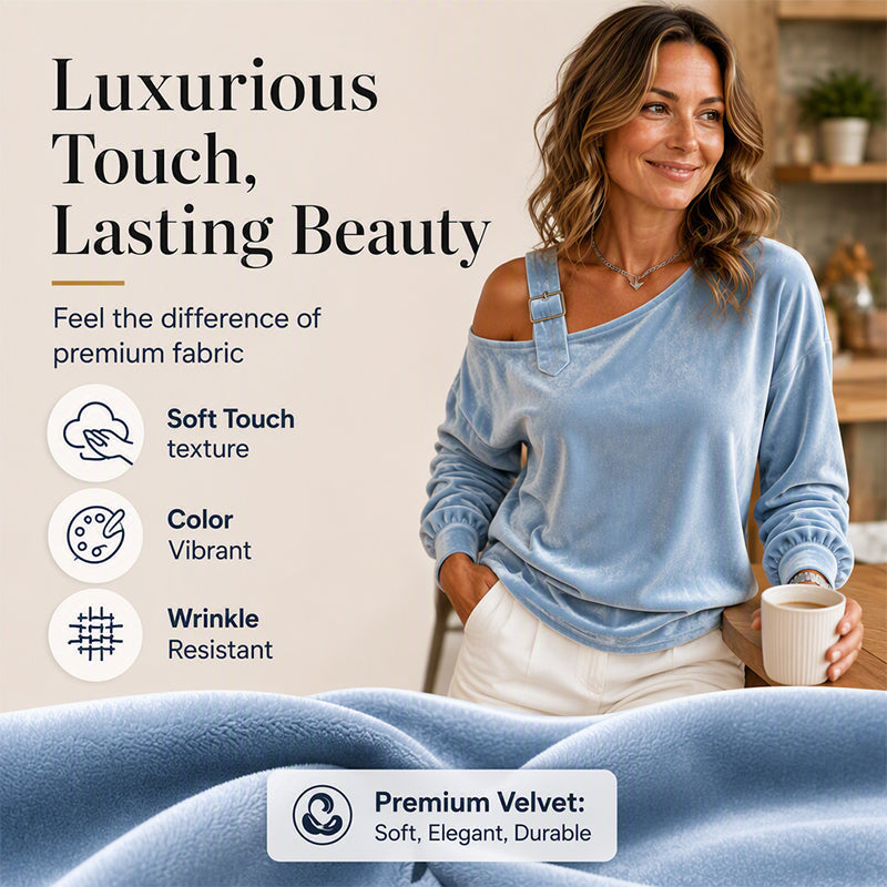 🌸Hot Sale 30% OFF！✨2026 Women's Velvet Off Shoulder Pullover Top – Elegant Loose Fit Long Sleeve Casual Blouse
