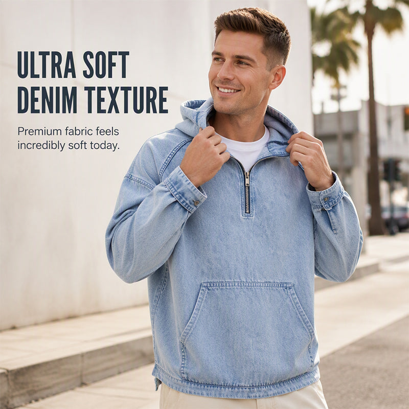 ⏰️LIMITED-TIME 40% OFF✨Men's Casual Half-Zip Denim Jacket-Inspired Layer For Effortless Everyday Style👖