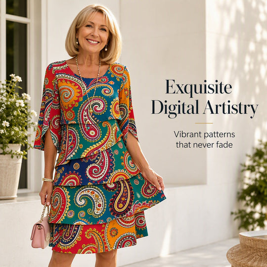 ⌛Limited-Time Offer!🌸2026 Women's Bohemian Ethnic Print V-Neck Tiered Dress – Elegant Flowing A-Line Casual Dress