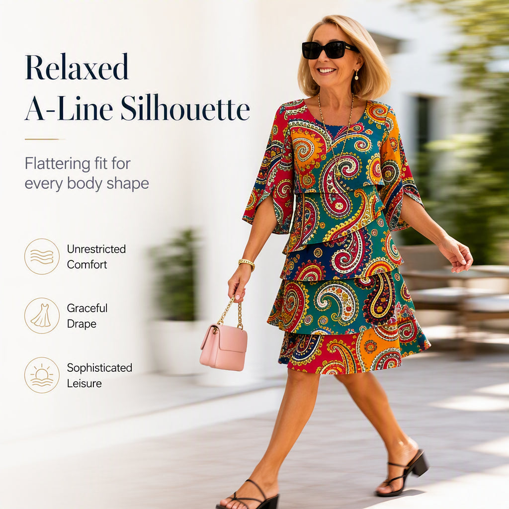 ⌛Limited-Time Offer!🌸2026 Women's Bohemian Ethnic Print V-Neck Tiered Dress – Elegant Flowing A-Line Casual Dress