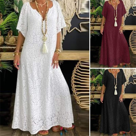 Women's Elegant V -neck Leisure Lace Long Skirt