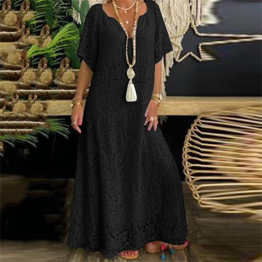 Women's Elegant V -neck Leisure Lace Long Skirt