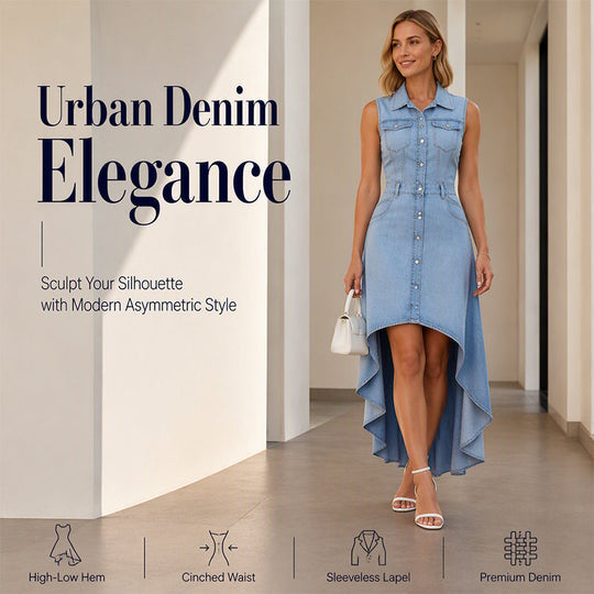 Women's Sleeveless Denim Dress with Asymmetrical Hem