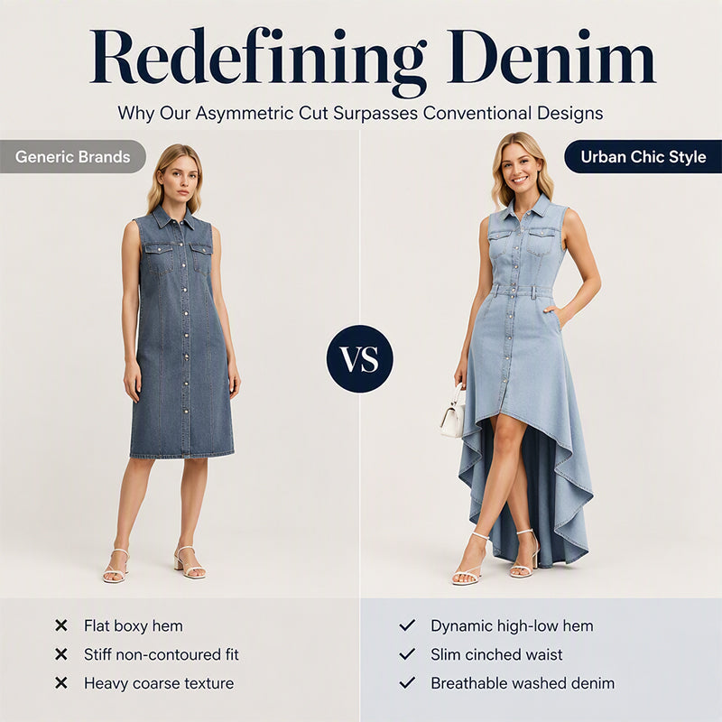 Women's Sleeveless Denim Dress with Asymmetrical Hem