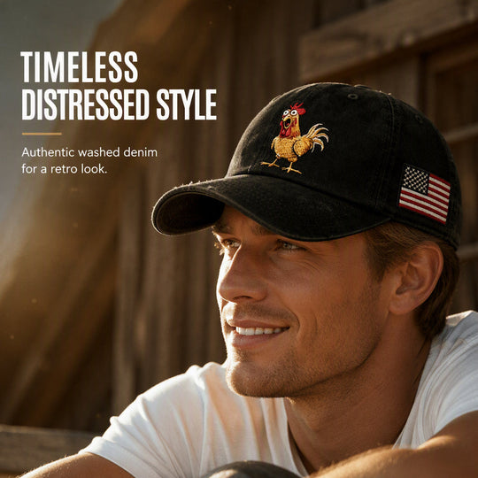⏰️LIMITED-TIME SPECIAL!🧢Men's Retro Rooster Baseball Cap – Classic Washed Dad Hat for Outdoor & Casual Wear