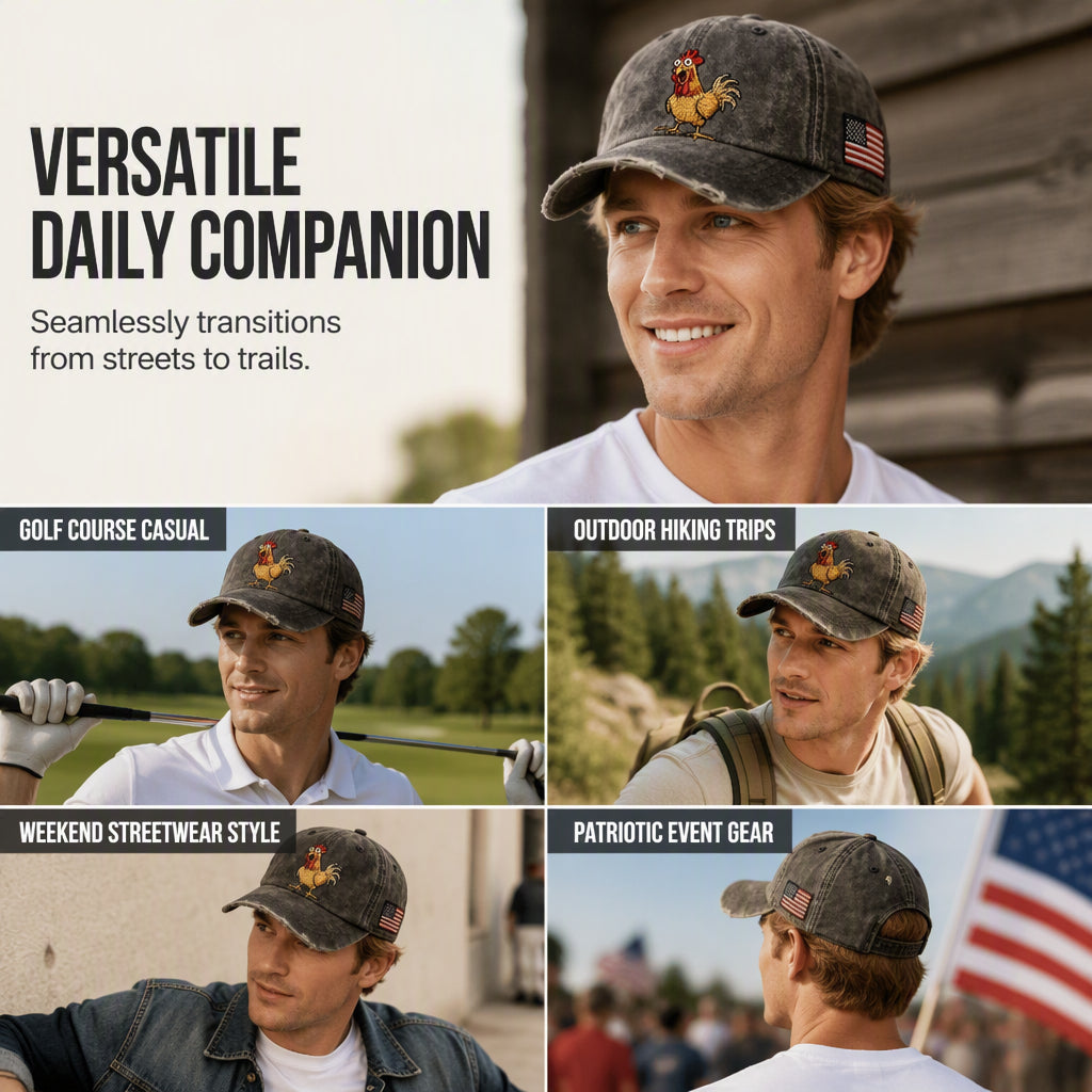 ⏰️LIMITED-TIME SPECIAL!🧢Men's Retro Rooster Baseball Cap – Classic Washed Dad Hat for Outdoor & Casual Wear