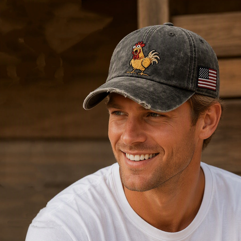 ⏰️LIMITED-TIME SPECIAL!🧢Men's Retro Rooster Baseball Cap – Classic Washed Dad Hat for Outdoor & Casual Wear
