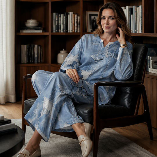 Women's Long Sleeve Top & Wide Leg Pants Set