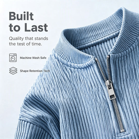 Men's Corduroy Quarter-Zip Pullover Sweatshirt Casual Stand Collar Long Sleeve Top