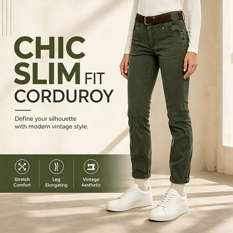 Trending Now⭐👖 Slim Fit Corduroy Pants with Stretch – Elongating Silhouette & Soft Texture for Effortless Style