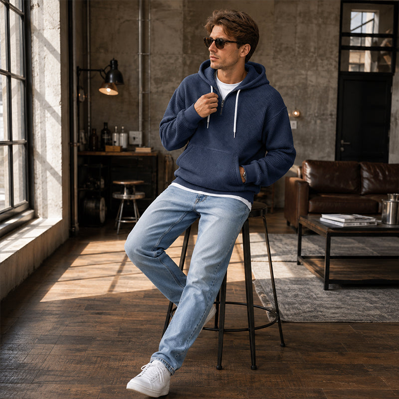 👖 LIMITED-TIME 50% OFF! ✨Men's Knit Quarter-Zip Hoodie Sweatshirt