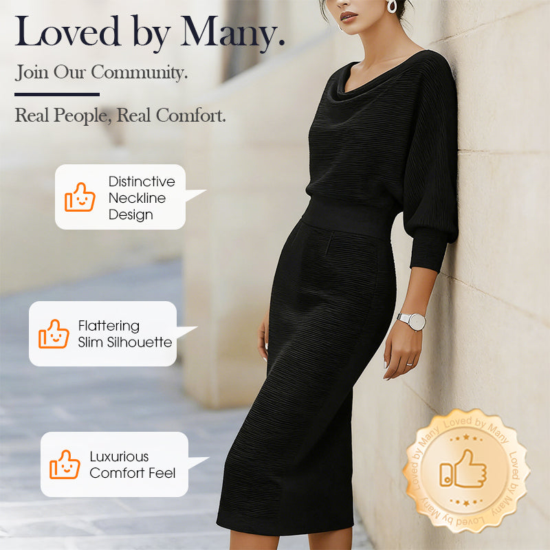 Trending Now⭐👗 Waist-Cinching Midi Dress with Unique Neckline – Flattering Slimming Silhouette for Effortless Elegance