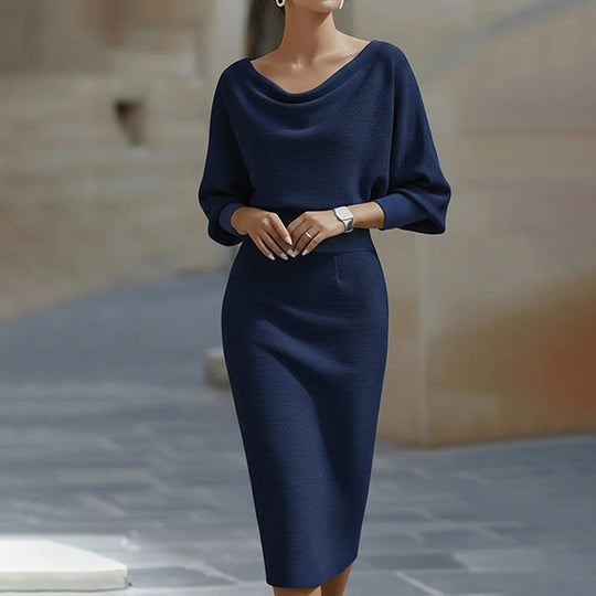 Trending Now⭐👗 Waist-Cinching Midi Dress with Unique Neckline – Flattering Slimming Silhouette for Effortless Elegance
