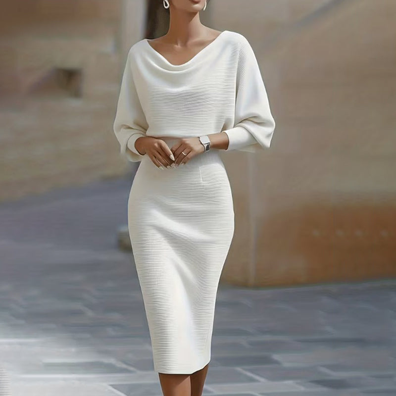 Trending Now⭐👗 Waist-Cinching Midi Dress with Unique Neckline – Flattering Slimming Silhouette for Effortless Elegance