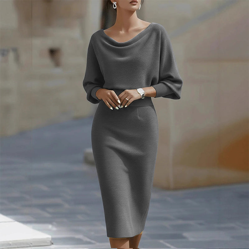 Trending Now⭐👗 Waist-Cinching Midi Dress with Unique Neckline – Flattering Slimming Silhouette for Effortless Elegance