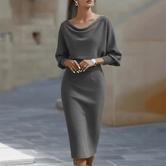 Trending Now⭐👗 Waist-Cinching Midi Dress with Unique Neckline – Flattering Slimming Silhouette for Effortless Elegance