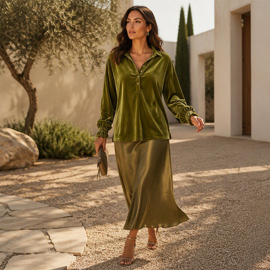 ⏰Last Day Sale 50% Off💃Women's Velvet Long Sleeve Button Down Collar Shirt