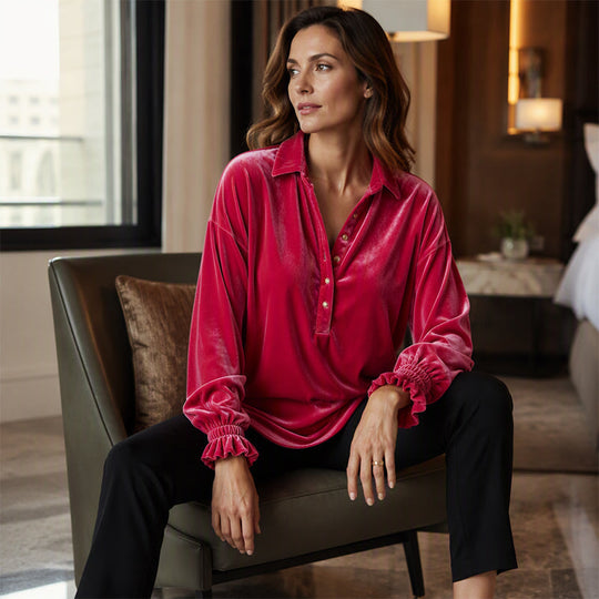 ⏰Last Day Sale 50% Off💃Women's Velvet Long Sleeve Button Down Collar Shirt