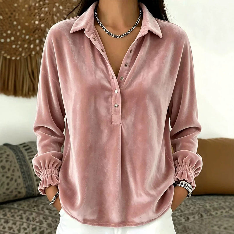 ⏰Last Day Sale 50% Off💃Women's Velvet Long Sleeve Button Down Collar Shirt