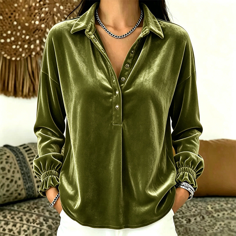 ⏰Last Day Sale 50% Off💃Women's Velvet Long Sleeve Button Down Collar Shirt