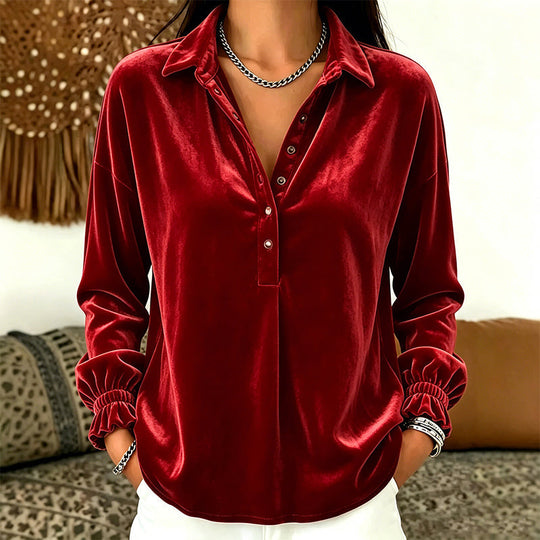 ⏰Last Day Sale 50% Off💃Women's Velvet Long Sleeve Button Down Collar Shirt