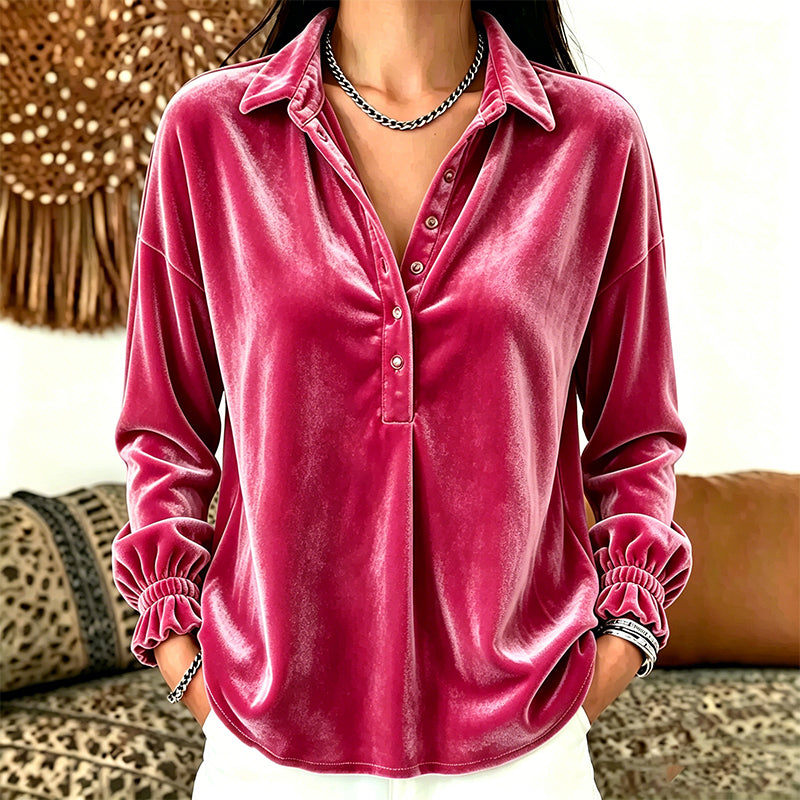 ⏰Last Day Sale 50% Off💃Women's Velvet Long Sleeve Button Down Collar Shirt