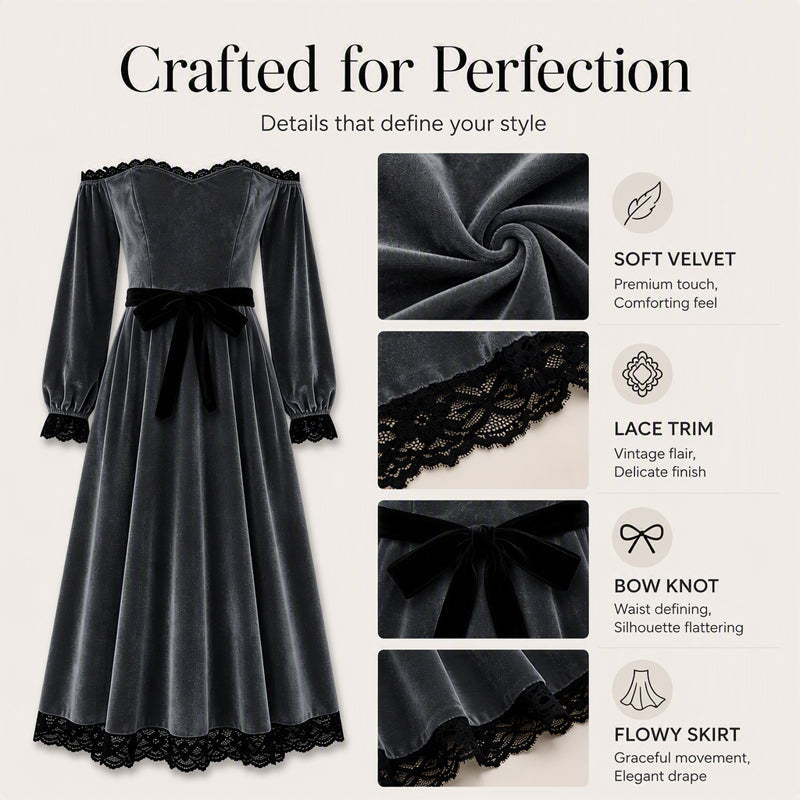 Women's Off-Shoulder Velvet Midi Dress