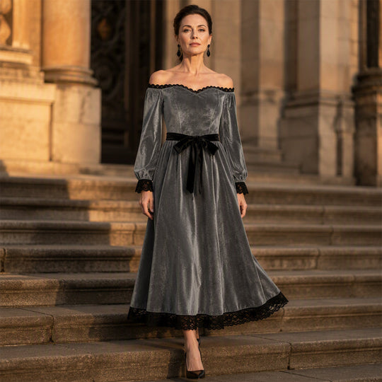 Women's Off-Shoulder Velvet Midi Dress