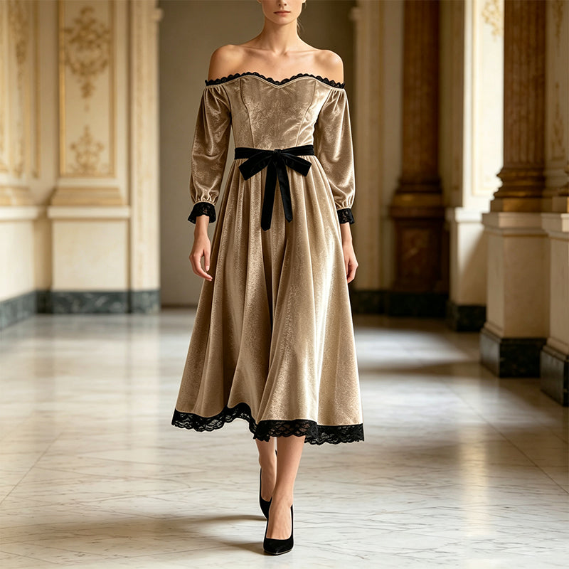 Women's Off-Shoulder Velvet Midi Dress