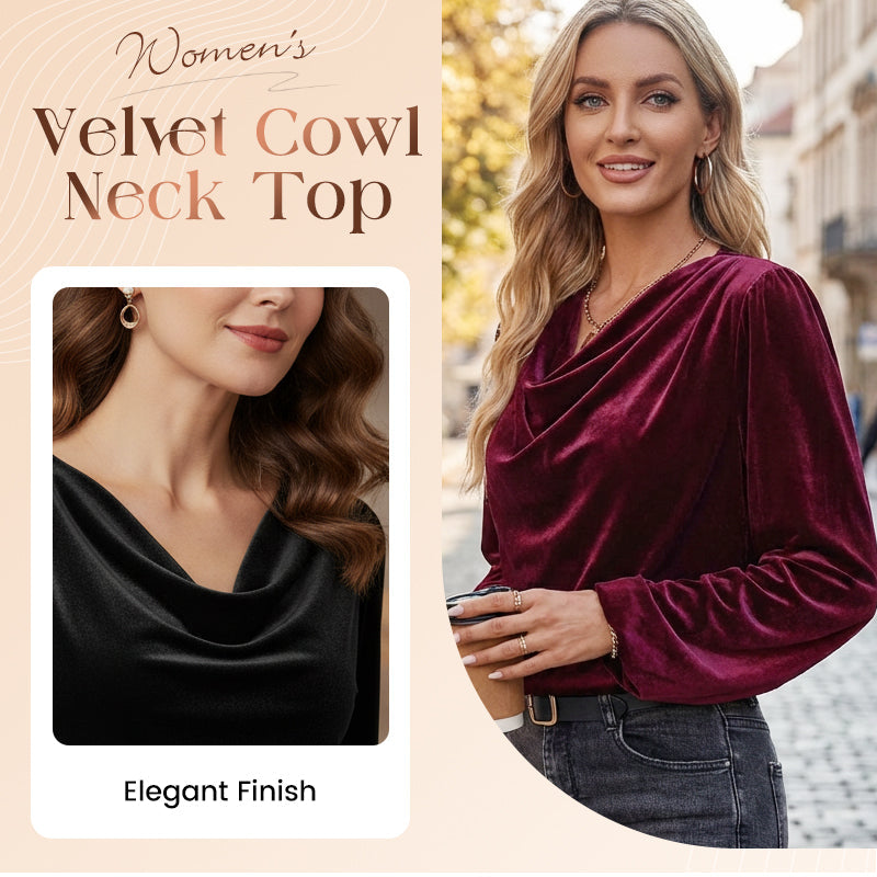 🌸Hot Sale 50% OFF！✨Women's Velvet Cowl Neck Long Sleeve Top