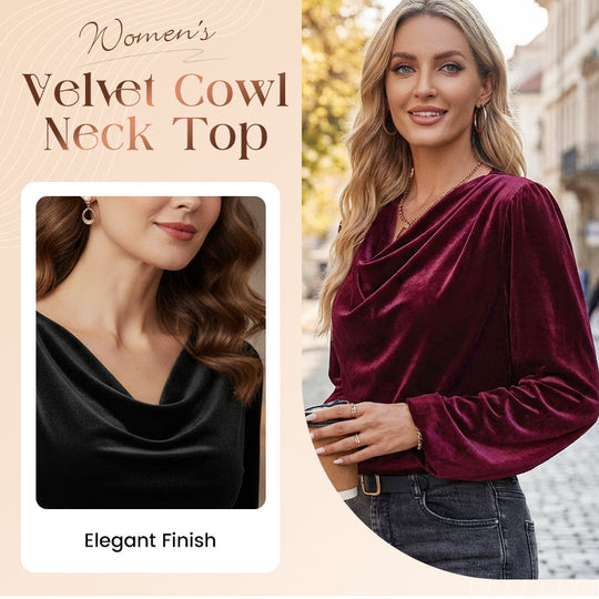 🌸Hot Sale 50% OFF！✨Women's Velvet Cowl Neck Long Sleeve Top