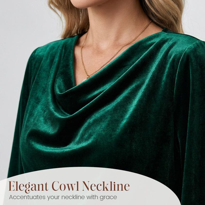 🌸Hot Sale 50% OFF！✨Women's Velvet Cowl Neck Long Sleeve Top