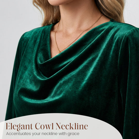 🌸Hot Sale 50% OFF！✨Women's Velvet Cowl Neck Long Sleeve Top