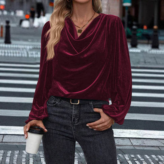 🌸Hot Sale 50% OFF！✨Women's Velvet Cowl Neck Long Sleeve Top