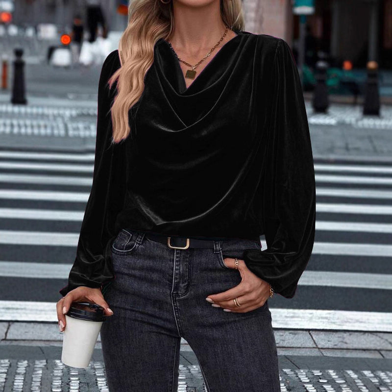 🌸Hot Sale 50% OFF！✨Women's Velvet Cowl Neck Long Sleeve Top