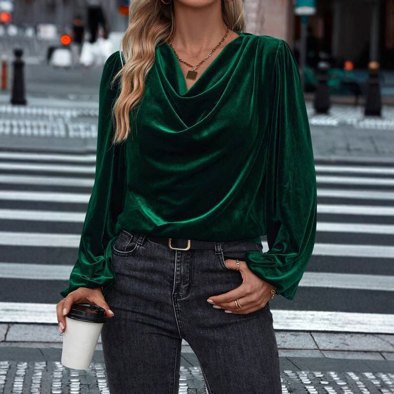 🌸Hot Sale 50% OFF！✨Women's Velvet Cowl Neck Long Sleeve Top