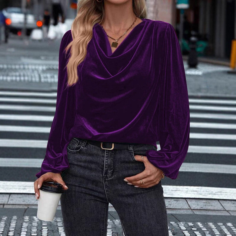 🌸Hot Sale 50% OFF！✨Women's Velvet Cowl Neck Long Sleeve Top