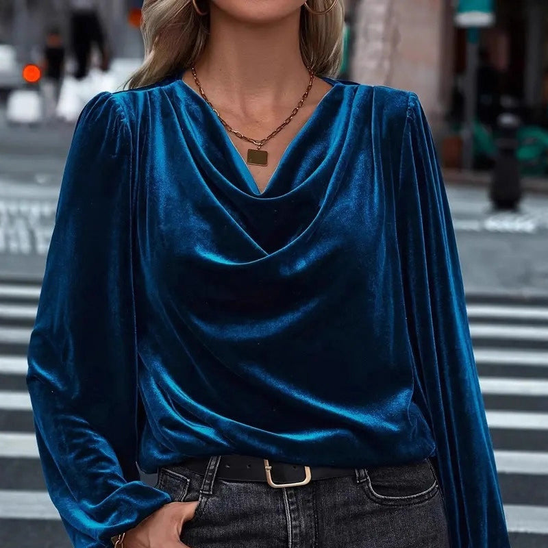 🌸Hot Sale 50% OFF！✨Women's Velvet Cowl Neck Long Sleeve Top