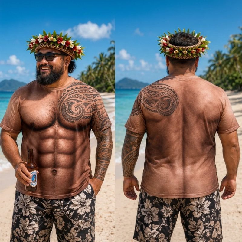 Men's Funny Muscle Print Short Sleeve Top