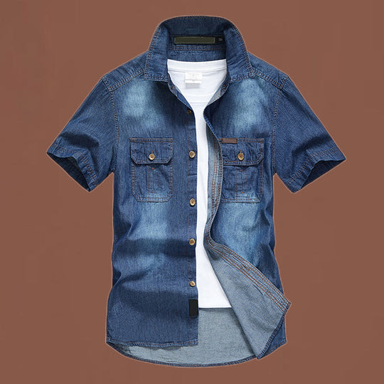 Men's Casual Denim Short Sleeve Shirt