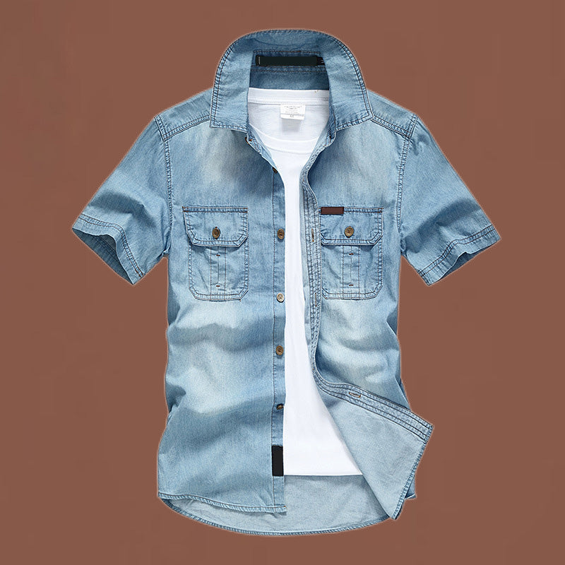 Men's Casual Denim Short Sleeve Shirt