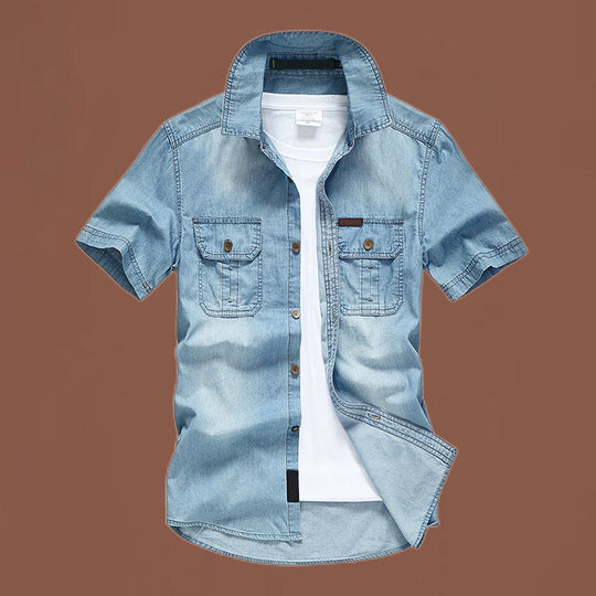 Men's Casual Denim Short Sleeve Shirt