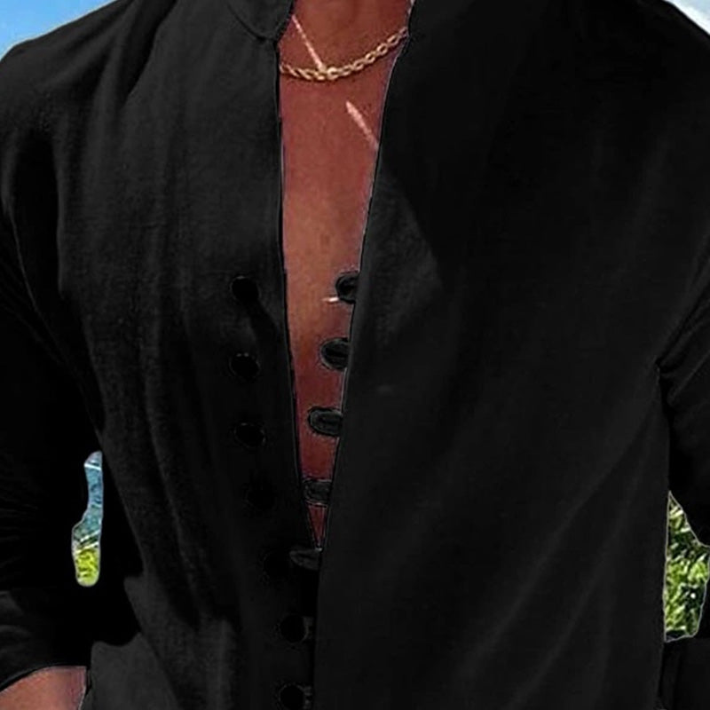 Men's Casual Stand Collar Long Sleeve Shirt