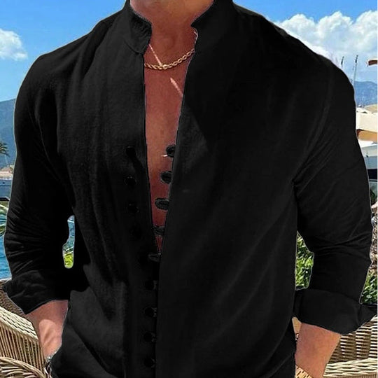 Men's Casual Stand Collar Long Sleeve Shirt