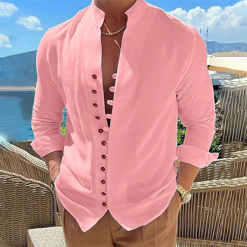 Men's Casual Stand Collar Long Sleeve Shirt