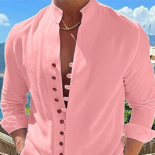 Men's Casual Stand Collar Long Sleeve Shirt