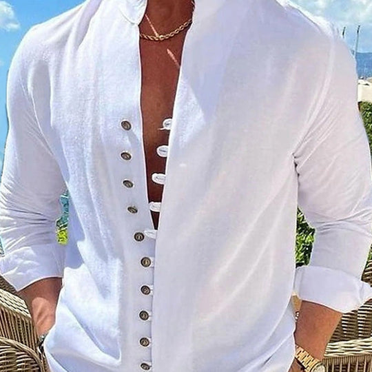 Men's Casual Stand Collar Long Sleeve Shirt