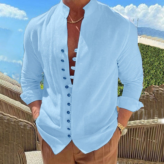 Men's Casual Stand Collar Long Sleeve Shirt
