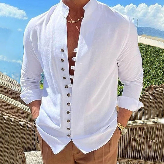 Men's Casual Stand Collar Long Sleeve Shirt